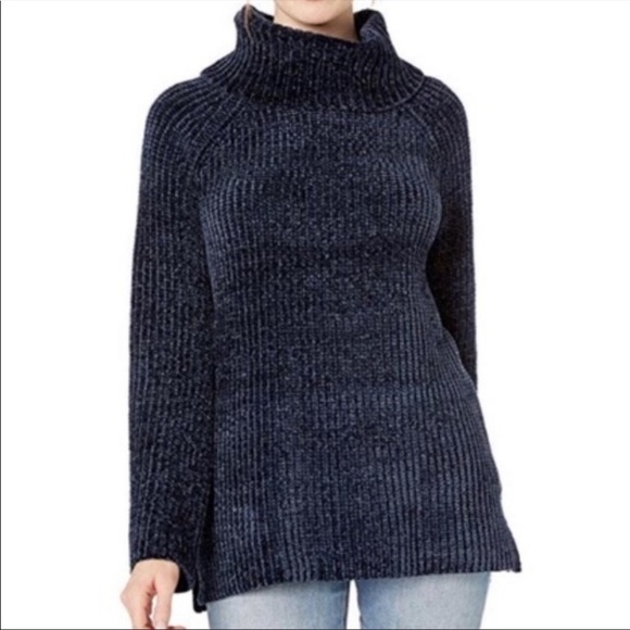 Lucky Brand Chenille cowl neck sweater turtleneck blue - Picture 4 of 9